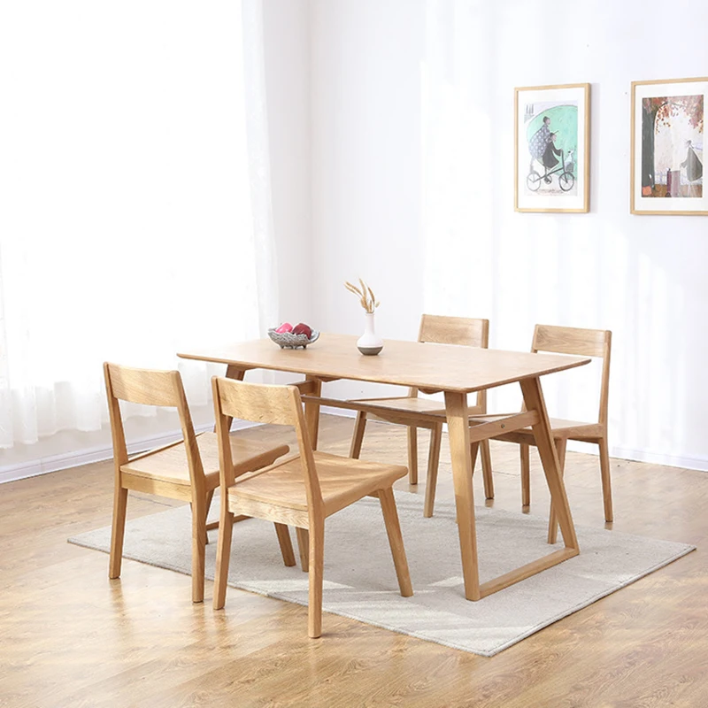 Nordic INS Solid Wood Chinese Fabric Soft Bag Restaurant Dining Chair Lounge Furniture Study Bedroom Oak Back Dining Chair