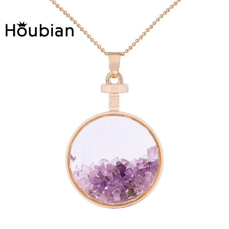 Ожерелье на заказ HouBian, 5 цветов, натуральный камень, кристалл, память, живое стекло, Круглый плавающий медальон, Кулон, Ожерелье - Окраска металла: 170707025