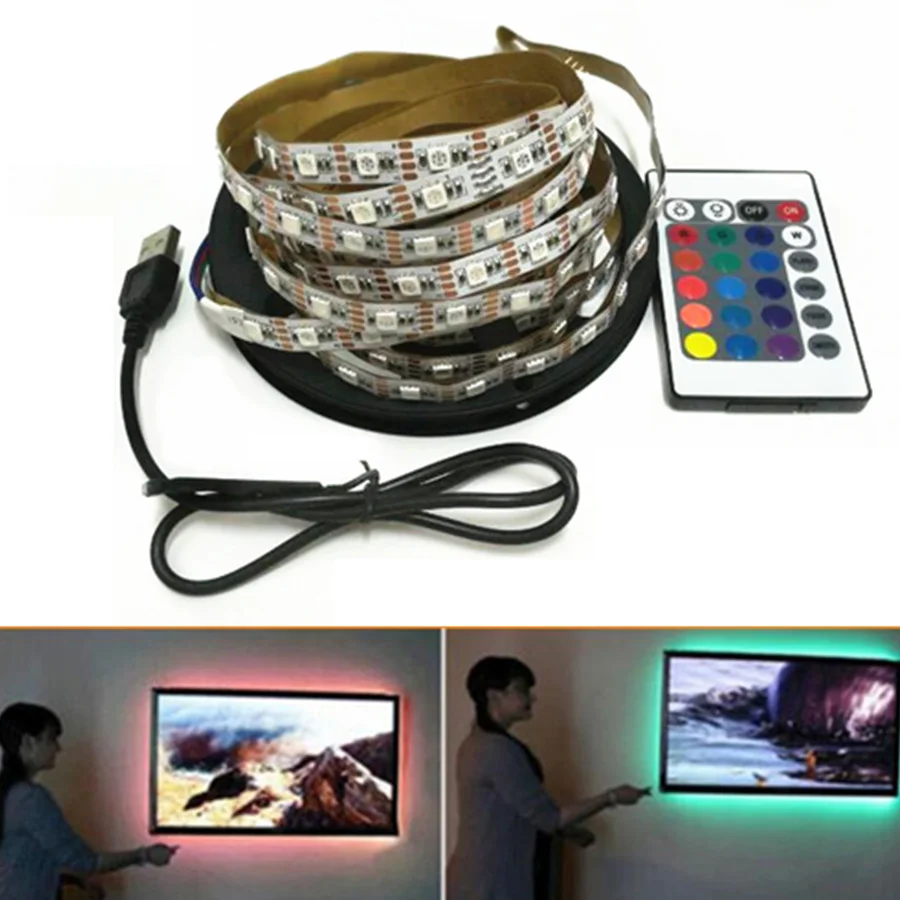 Светодиодная лента 5050 RGB с питанием от USB беспроводной пульт дистанционного