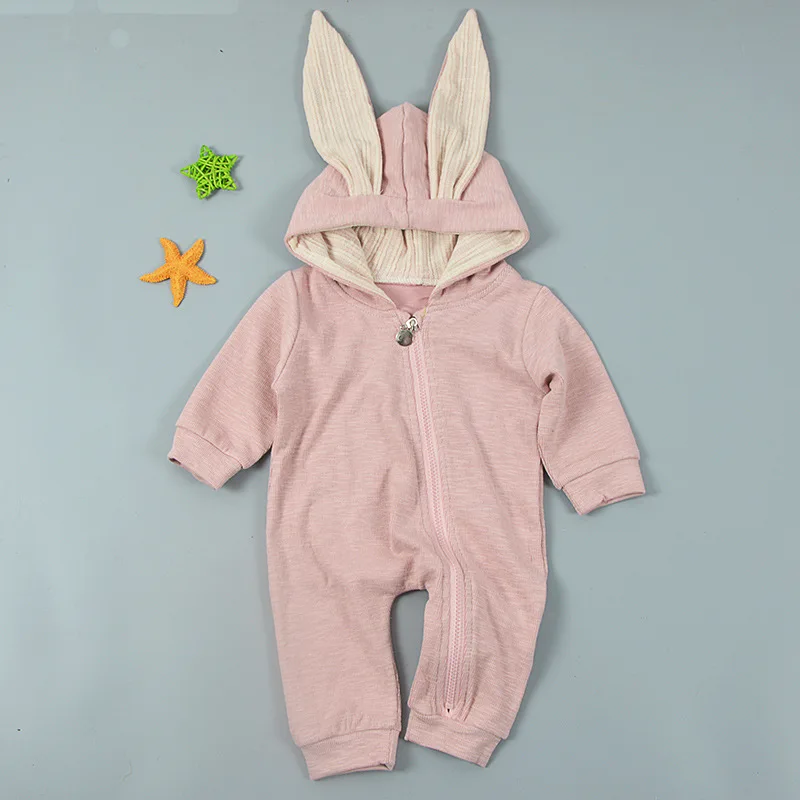 2018 Long Sleeve Romper Baby Hooded Onesie Baby Cute Rabbit Ears Zipper