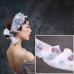 В Корейском стиле Лидер продаж цветок лента для волос свадебная фата невесты цветные цветок головные уборы