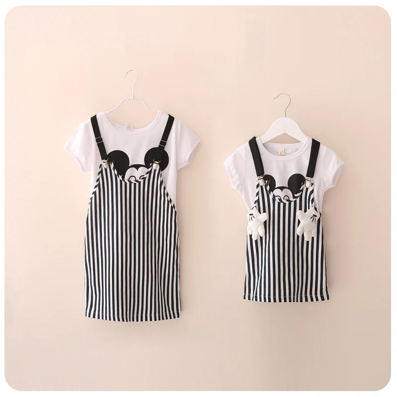 

Mother Daughter Dress Two Pieces Set Shirt+overalls Family Matching Outfits Mom and Daughter Dress Masha Bear Love Mama Baby