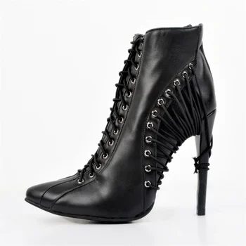 

Autumn and winter women's boots fashion cross straps high heel sexy shoes black women's boots size 35-46