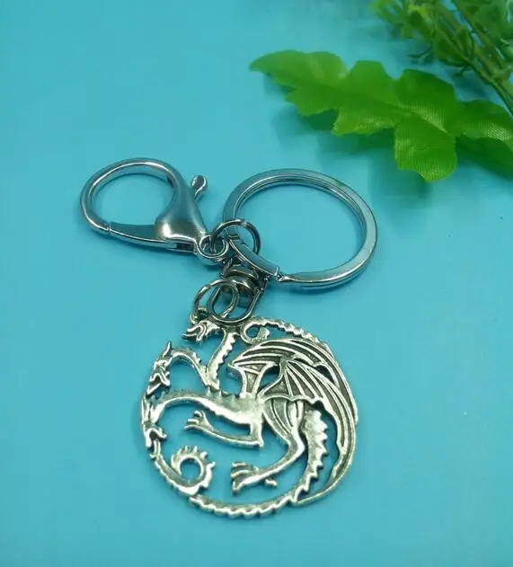 

33x36mm Game of Thrones Dragon Pendant Key Chains & Key Rings Antique Silver Charm Lobster Clasp For Car Decorative Gift 1 pcs