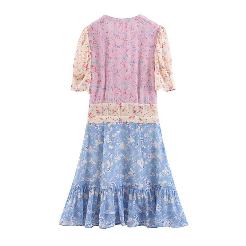 Chu Sau beauty Boho шикарное винтажное мини-платье с цветочным принтом для женщин во французском стиле с оборками однобортные платья Vestidos De Verano