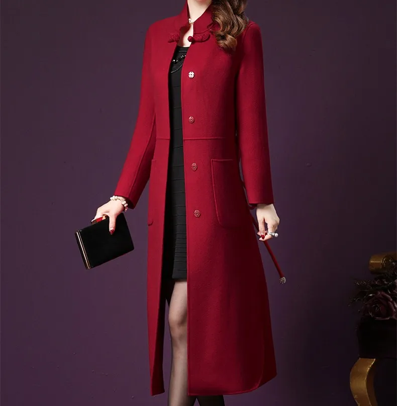 Autumn Winter Stand Collar Woolen Coat Women Long Section Comfortable Coats Solid Pockets Vintage Blends Jackets Autumn Winter Stand Collar Woolen Coat Women Long Section Comfortable Coats Solid Pockets Vintage Blends Jackets
