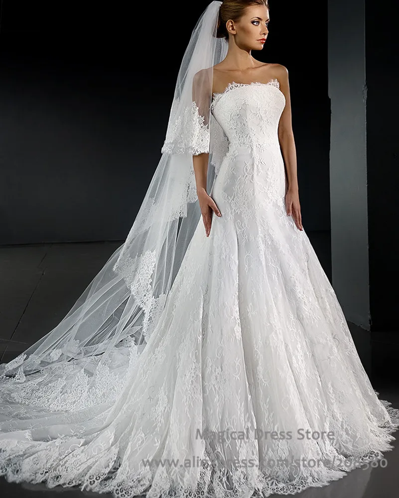 Cheap-A-Line-Lace-Wedding-Dress-2016-Strapless-Dubai-Bridal-Dresses-Gowns-Appliques-Court-Train-Vestito