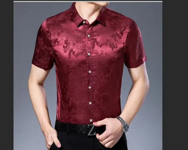 High quality mens summer floral silk clothes shirt elegant male short ...