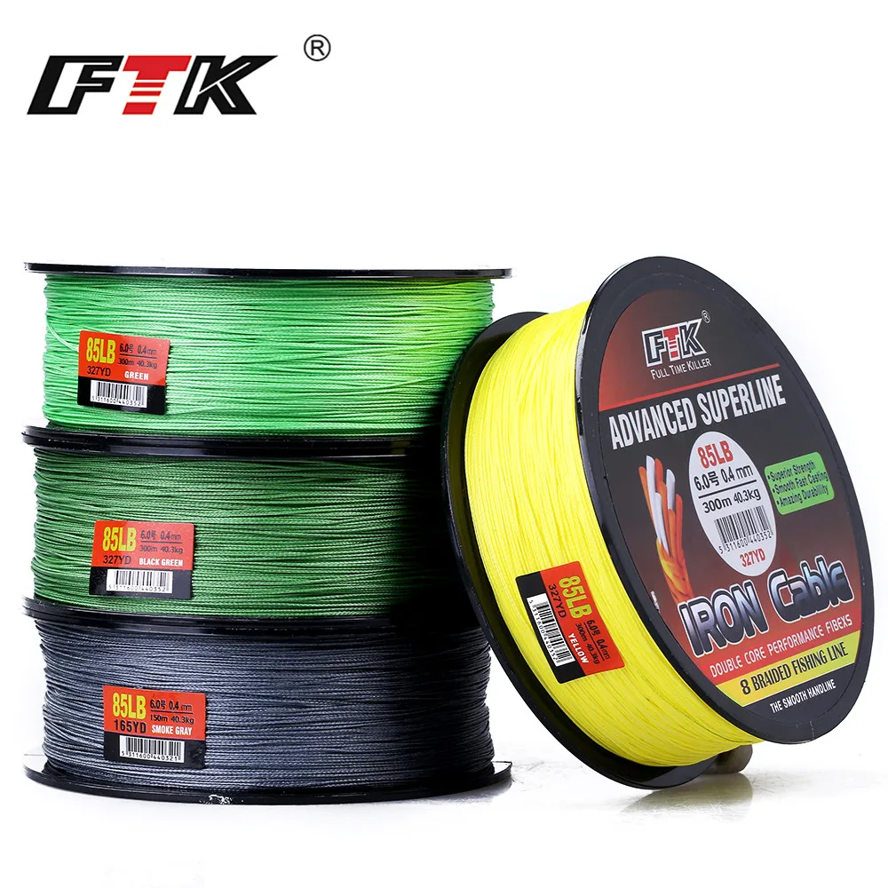 FTK 8 مضفر سلك 300 متر 1.0-6.0 # رمز 23-85LB 4 ألوان مضفر خط الصيد سوبر مقاومة التآكل الصيد خط