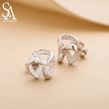 

SA SILVERAGE 925 Sterling Silver Three-petal Flower Korean Version Stud Earrings Women 925 Silver AAA Zirconia Silver Earring