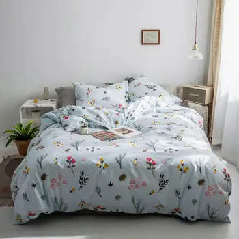 

2019 Floral Colorful Flowers Blue Bed Cover Duvet Cover Set Cotton Bedding Set Bedlinens Twin Queen King Flat Sheet Fitted Sheet