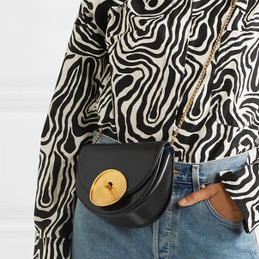 

Vintage Brand Metal Buckle Semi-circle Saddle Bag PU Leather Chain Shoulder Messenger Bag Women Bag Evening Clutch Designer Bags