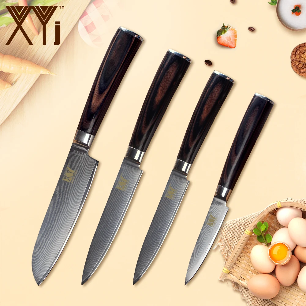 

XYj Kitchen VG10 Damascus Steel Knife Bend Color Wood Handle Sharp Blade Knife Meat Fish Cooking Tools Kitchen Gadgets Tool