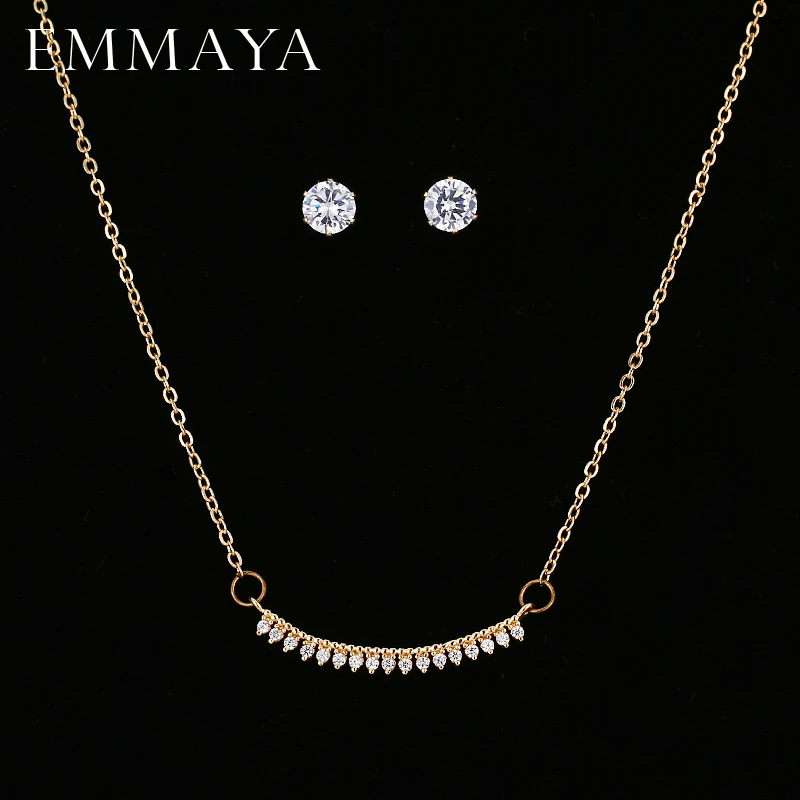 

EMMAYA Wholesale Cheap Price Gold Color Clear Austria Crystals Stud Earrings and Pendant Necklace Jewelry Sets