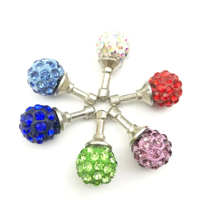 100PCS Color Crystal Rhinestone Lovely 3.5mm Earphone Jack Dust Plug