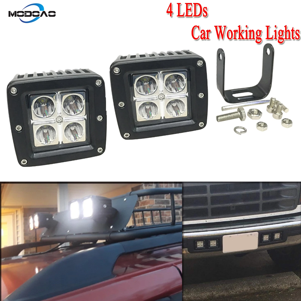 

2- Pack 4 LEDs High Power Vehicle Working Lights LED Light Bar Trucks Square Car Lights for ATV UTV SUVs