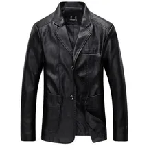 Plus Size Mens Formal Suit Leather Blazer Jacket Black Khaki Brown Men Slim Fit Lether Jackets Coats M-4XL 5XL 6XL