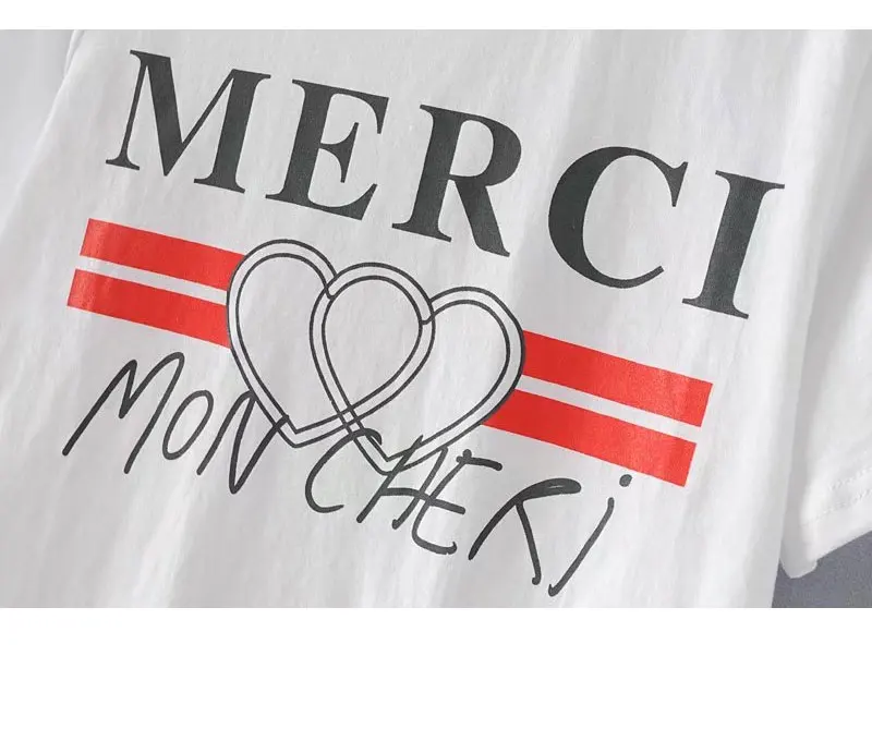 Харадзюку летняя белая футболка женская Merci с принтом сердца Женская футболка в Корейском стиле топы тройники уличная одежда