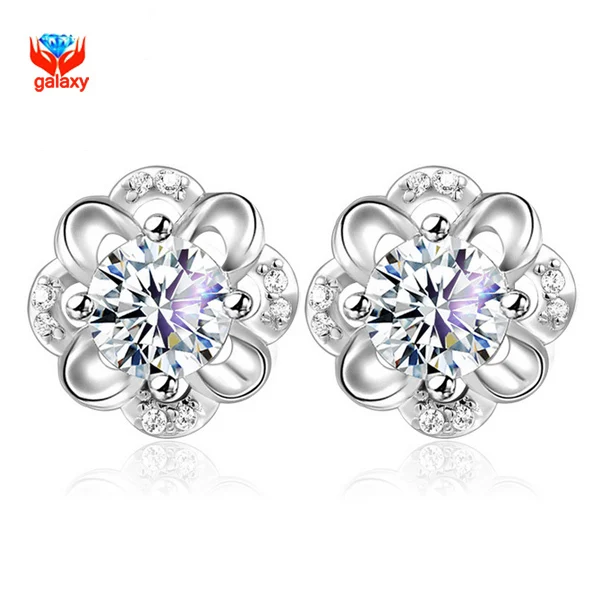 

YHAMNI New Trendy Fashion 925 Sterling Silver Earrings Luxury 1 Carat CZ Flower Stud Earrings Wedding Jewelry For Women YE006