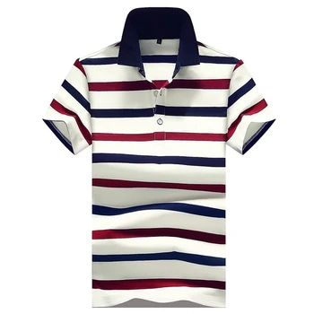 

Men's cotton short sleeve polo shirt turn-down tide male slim polos striped summer loose clothes Business Casual Top Shirts