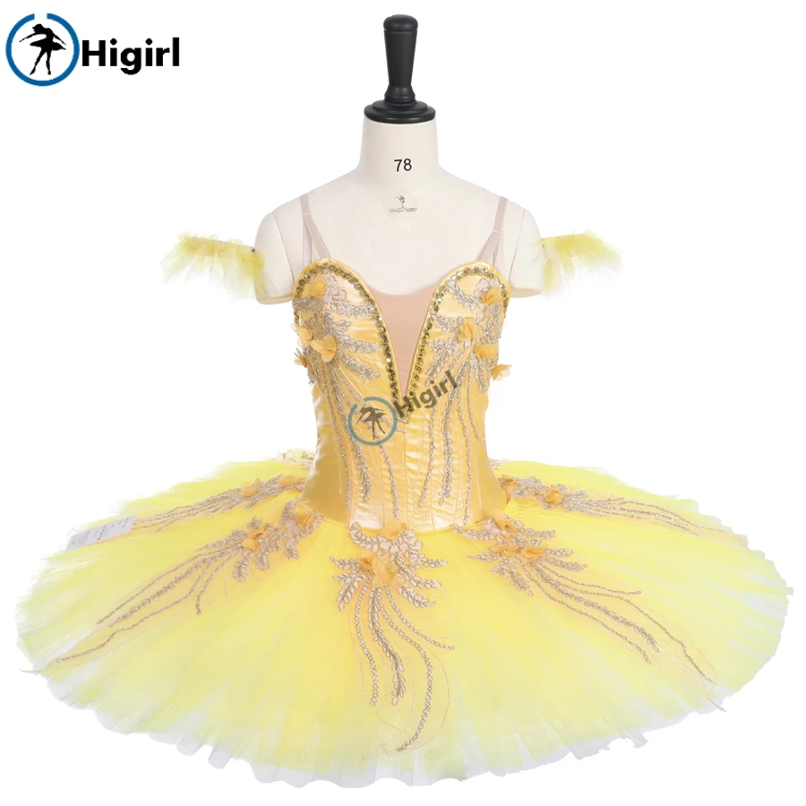 

Yellow Ballerina Competition Professional Ballet Stage Costum Canary Fairy Professional Ballet Tutu Adult Platter BT9164