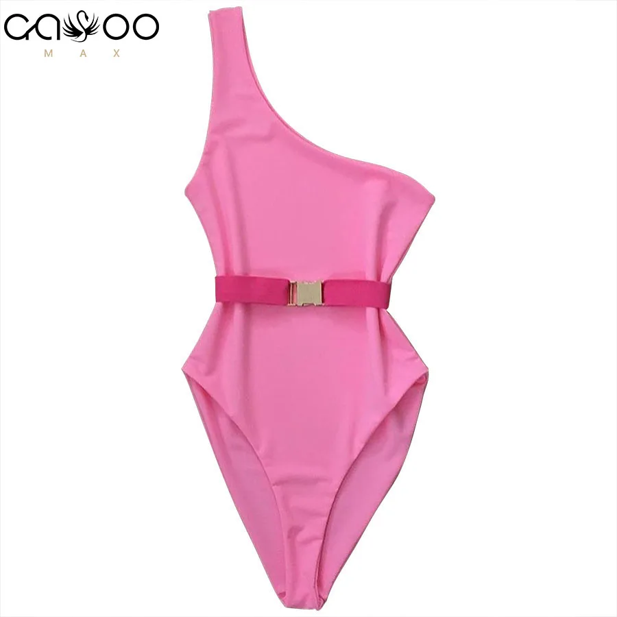 Buy 2018 Women One Piece Swimsuit with Belt Soild