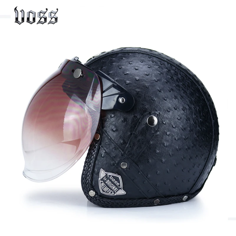 Retro motorcycle PU leather 3/4 open face helmet chopper bicycle helmet capacete predator helmet with goggles mask - Цвет: 5C