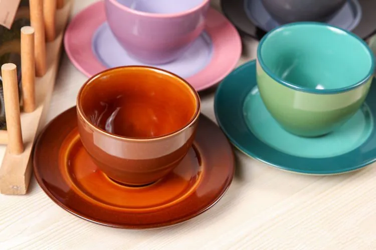 Creative European Ceramic Coffee Cup and Saucer Set Coffee C For Cappuccino Latte Pull Flower Italian Moka Free Shipping