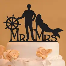 Пользовательские акриловые корабль капитан и Русалка Свадебный Торт Топперы пары Жених невесты обручение прием гостей в доме невесты украшения