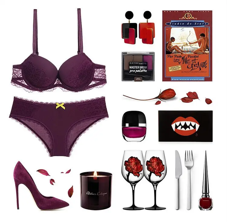 Newest Spell Color Sexy Women Bra Sets Lace Embroidery VS Bra Push Up Underwear Bras Brief Sets
