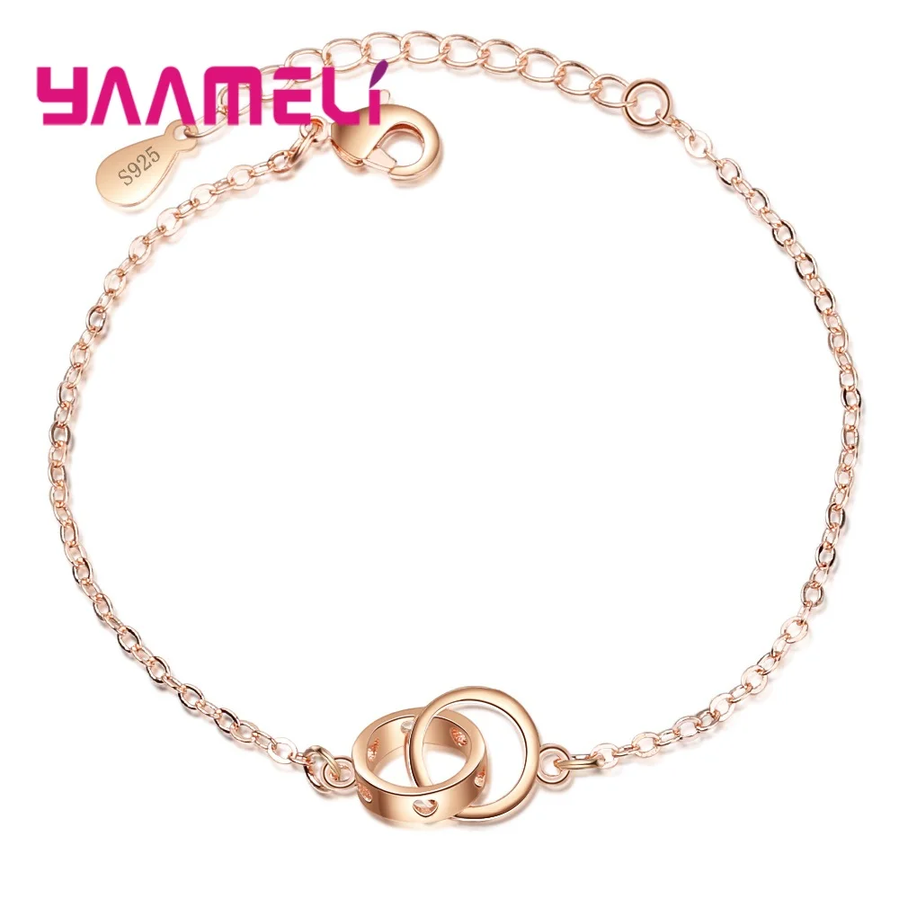Новинка, Летняя распродажа, 925 пробы, серебро, розовое золото, браслеты для женщин, женский, австрийский кристалл, сердце, резьба, стильные свадебные ювелирные изделия