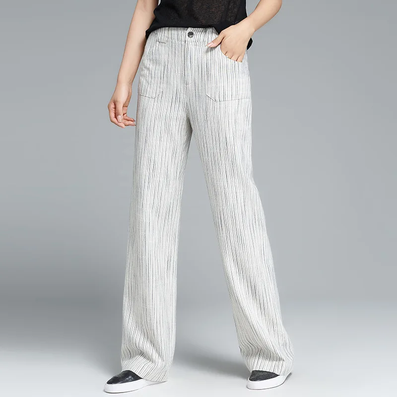 

Pants Women 40% Linen 40% Cotton Blended Mid Elastic Waist Pockets Straight Pants Simple Design Plus Sizes 2018 New Fashion