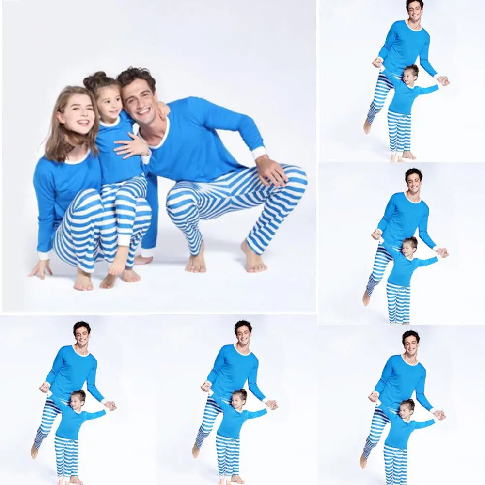 

Family Winter Pajamas Sleepwear Christmas Parent-child Blue Long sleeve Family Matching Outfits Sets