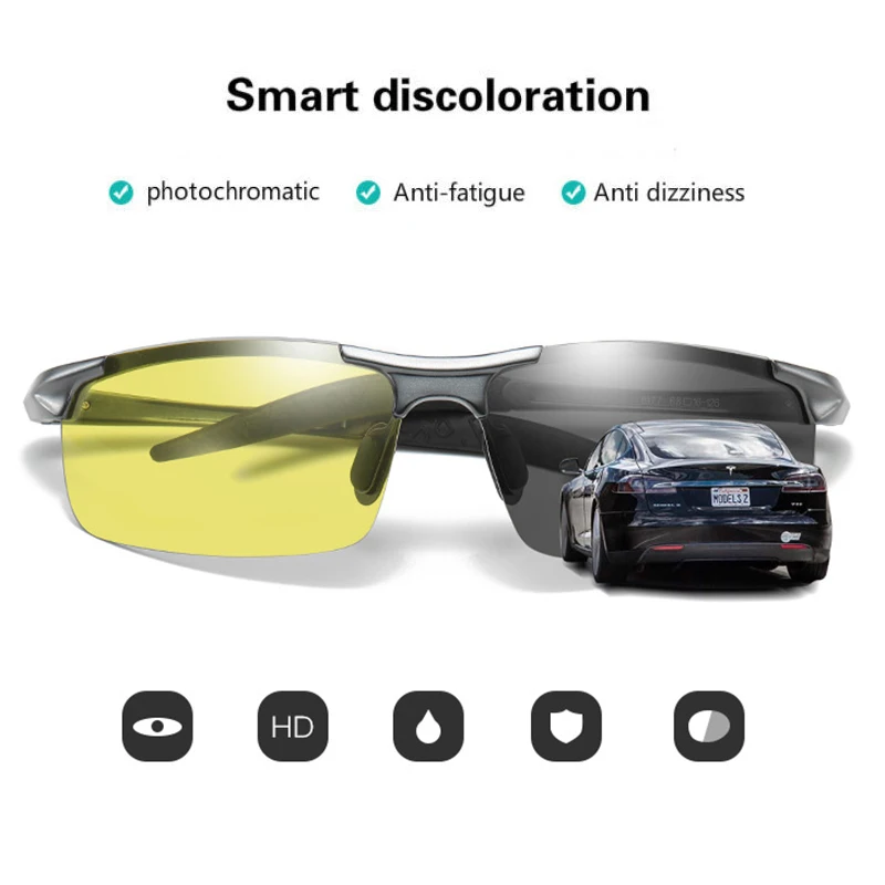 Алюминиевые фотохромные поляризованные солнцезащитные очки, Мужская переходная линза, день, ночное видение, для вождения, солнцезащитные очки для мужчин, защитные очки