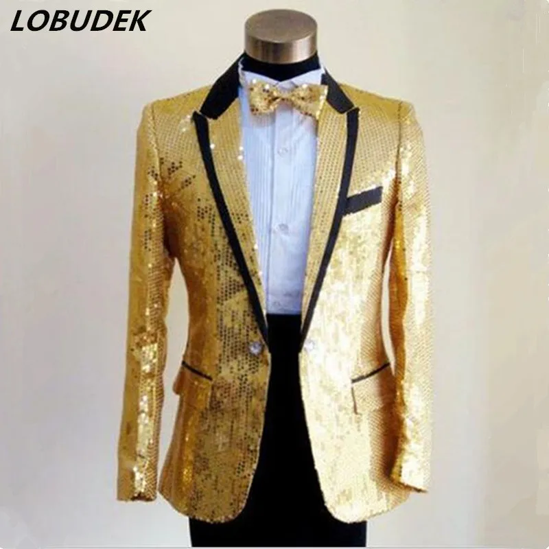 2017 men costume blazer gold red Customize high quality paillette suit