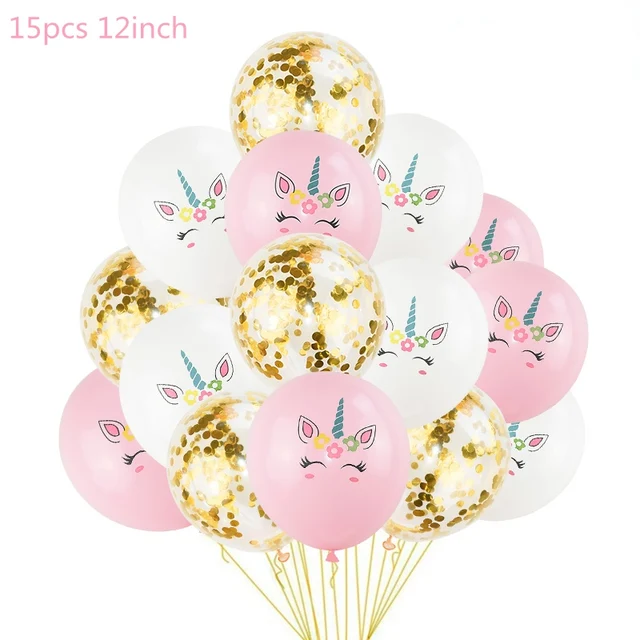 1 Set Unicorn Party Balloons Birthday Baloon Unicorn Decoration Latex Confetti Balloon Birthday Party Decoration Balloons Kids 15pcs J