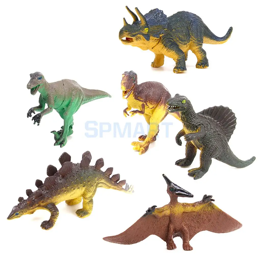 6Pcs Dinosaur Model Set Tyrannosaurus Stegosaurus Triceratops Utahraptor Spinosaurus Pterosaur Kids Children Toy Table Decor