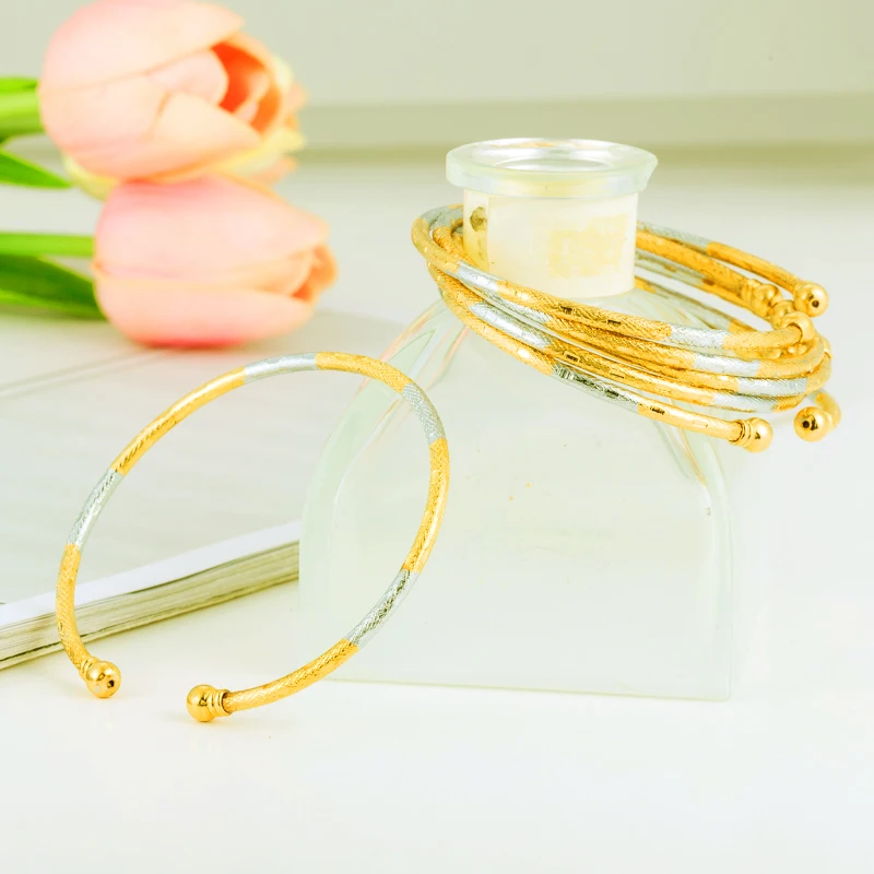 

6pcs New Gold Color Africa Jewelry Two-tones color Bangle Ball Color Bangle&Bracelet Ethiopian Dubai Bangle For Women Gifts