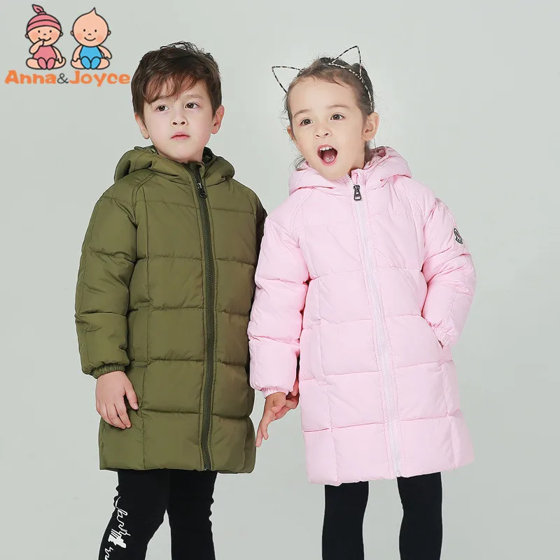 

2018 Winter Down Jacket For Children's Wear Thickened Boy Child Hooded Children's Down Jacket Medium And Long Term Pure Color