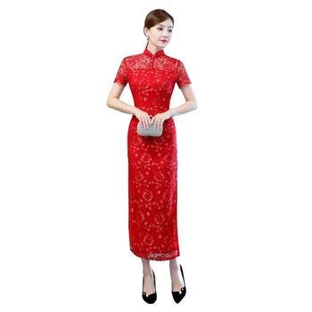 

Shanghai Story Long Cheongsam Lace Qipao Folk Style Dress Chinese traditional Clothing for women national trend oriental dress