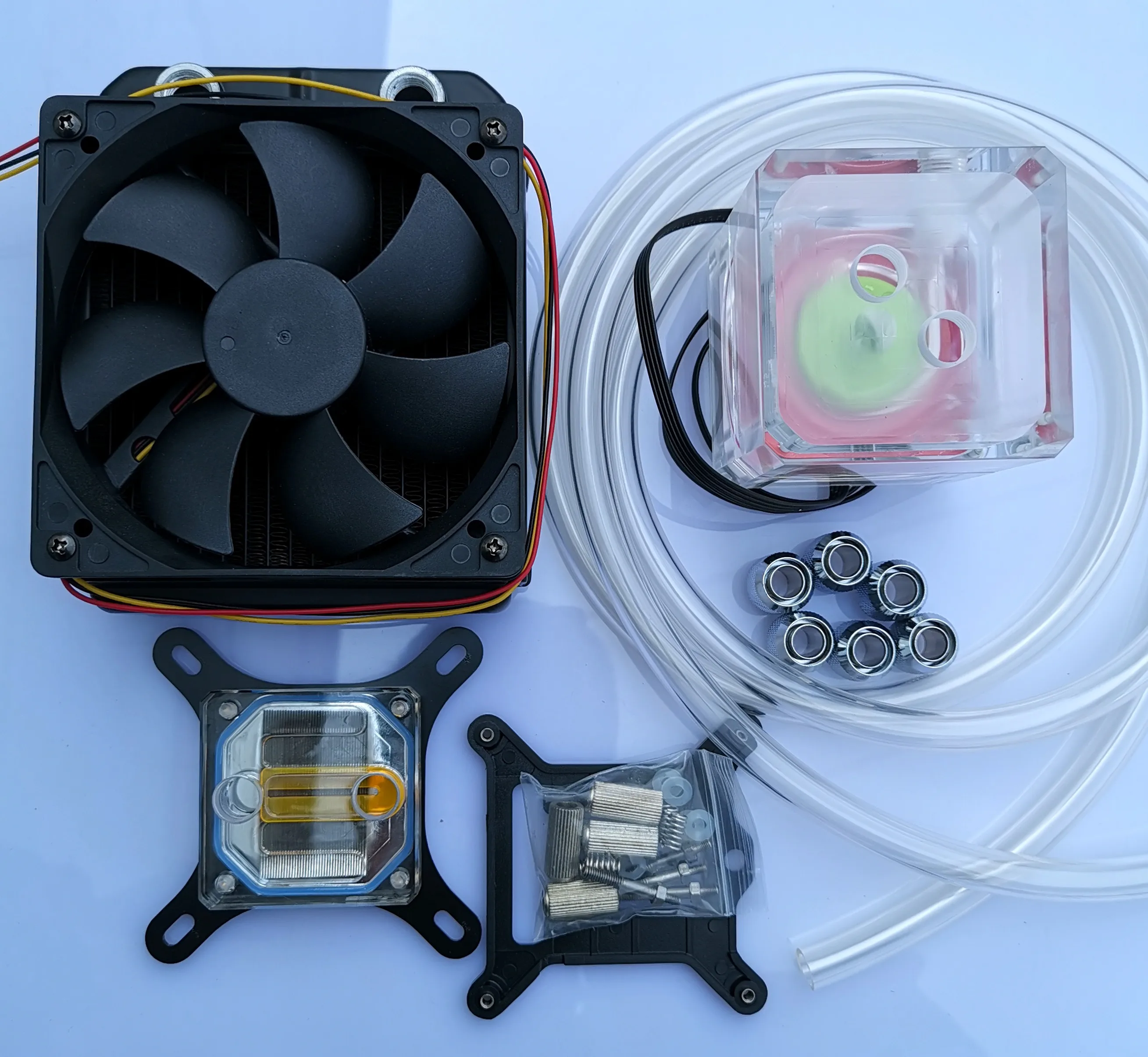 

PC Water Cooling System Set G1/4" Universal CPU Waterblock PC Water Cooling System Set G1/4" Universal CPU WaterCooling Fans Kit