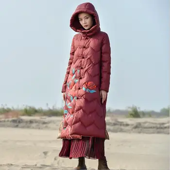 

Vintage style print 90% White duck down coats 2019 winter new fashion brand warm down jackets female long outerwear gx1635