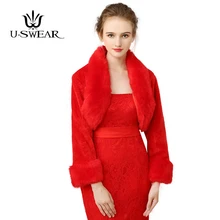 U-SWEAR Новое поступление цвета слоновой кости красный искусственный мех теплые свадебные куртки для женщин с длинными рукавами аксессуары для свадьбы свадебный палантин шаль