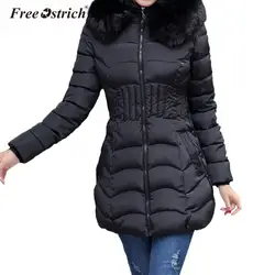 Бесплатная куртки Ostrich Для женщин теплые Повседневное цельного меха карман на молнии мягкий толстый зимняя куртка длинное пальто Jaqueta Feminina
