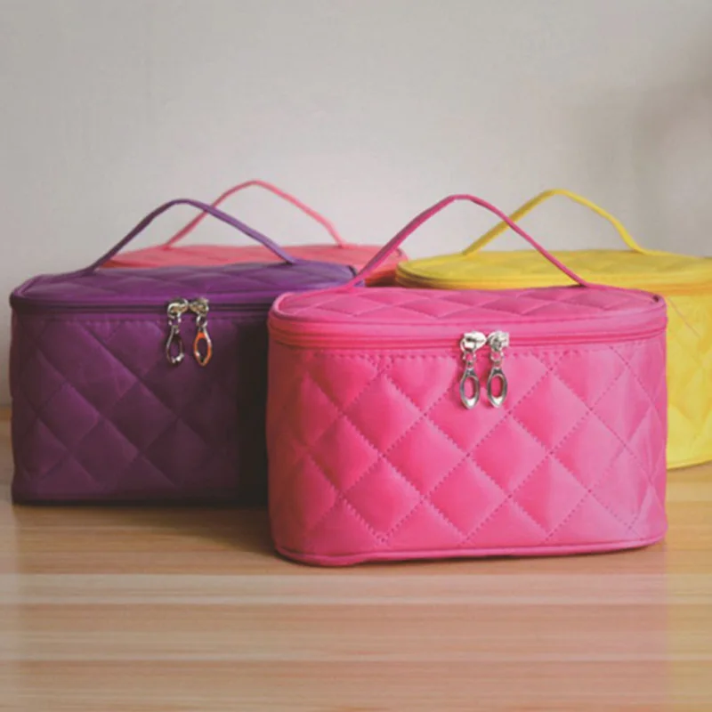 Women Travel Cosmetic Bag Diamond Lattice Zipper Makeup Bags Organizer