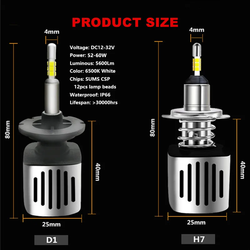 Вдлительную H4 H7 9005 9006 автомобильная светодиодная лампа для фары H11 H9 D2S D1S HB4 D3S H1 D4S SAMSUNG CSP 60 Вт 11200LM и противотуманных фар с возможностью креативного освещения 6500K