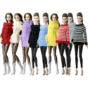 

NK 3 Pcs/Set Mix Fashion Doll Coat Pure Manual Clothes Knitted Sweater Tops Dress For Barbie Doll Accessories Baby Toys