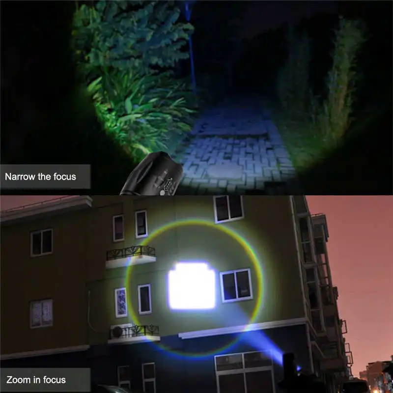 2 x Tactical Flashlight skywolfeye T6 High Powered 5Modes Zoom Aluminum+Battery led flashlight rechargeable fanatic #4S18 (14)