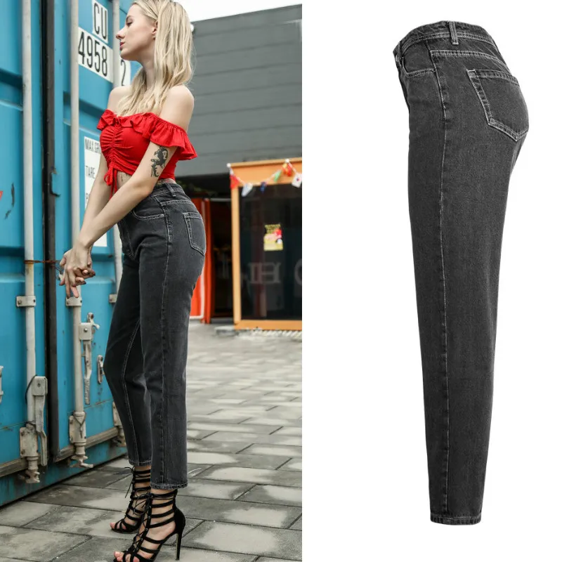 LOGAMI High Waist Straight Jeans Woman Casual Boyfriend Jeans For Women Denim Pants Dark Grey LOGAMI High Waist Straight Jeans Woman Casual Boyfriend Jeans For Women Denim Pants Dark Grey
