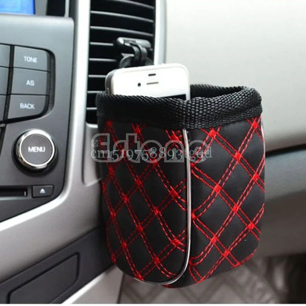 Автомобильный сетчатый держатель на вентиляционное отверстие для мобильного телефона, карманный органайзер для хранения мусора, сумка - Название цвета: Красный